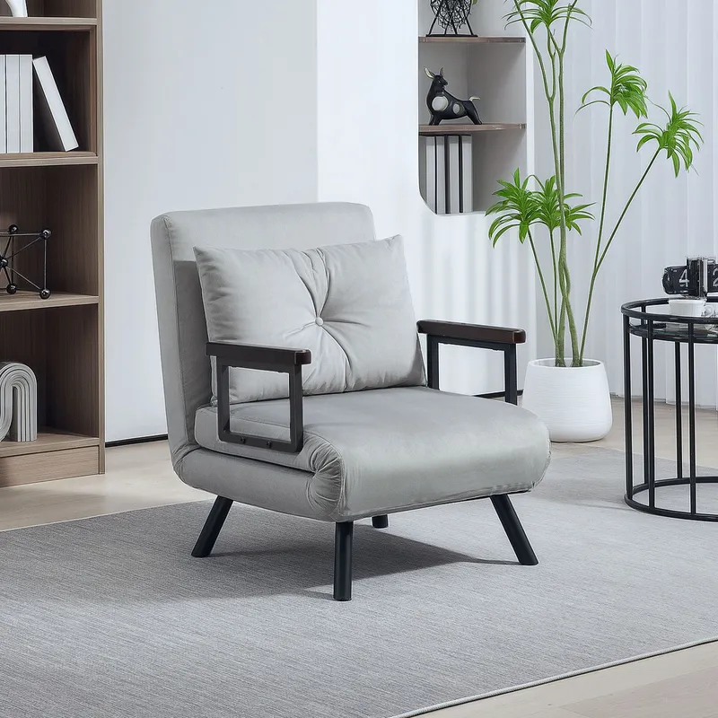 Homcom Click Clack Single Chair Bed Settee for Living Room in Light Grey - Light Grey
