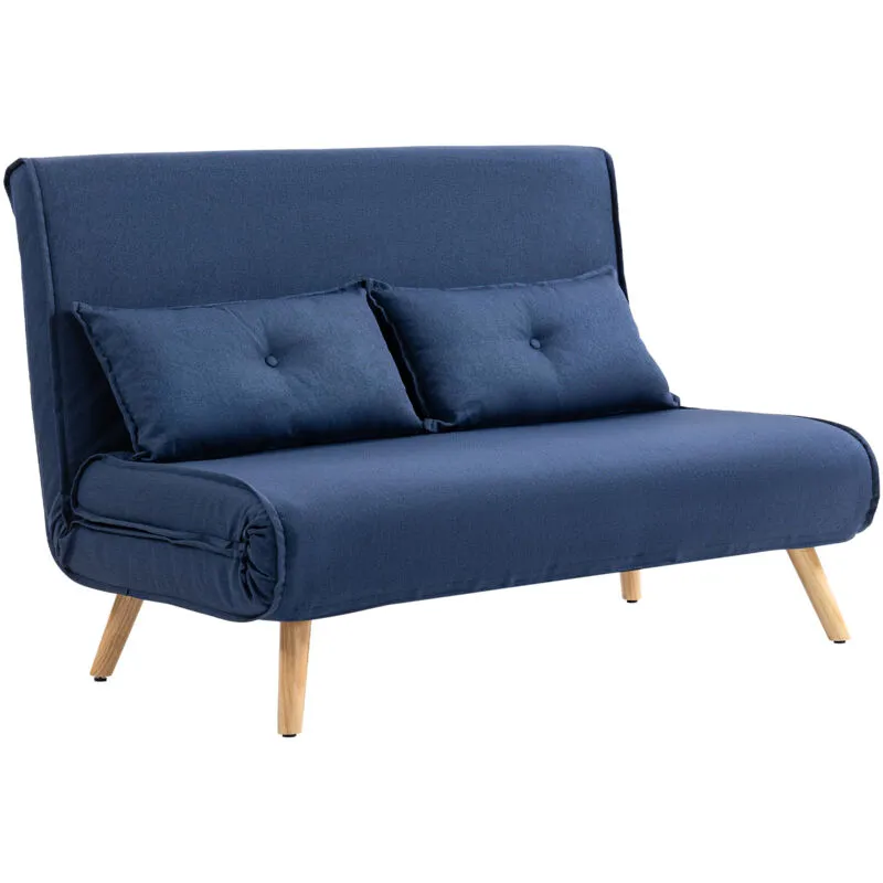 Homcom - Click Clack Sofa Bed, 2 Seater Bed Settee for Living Room, Dark Blue