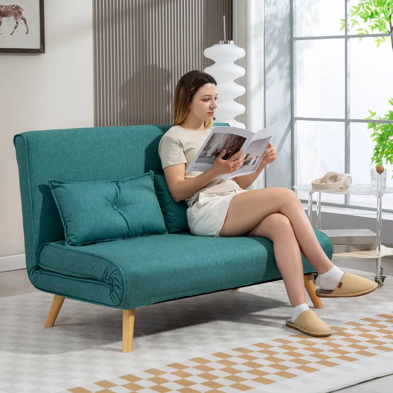 Homcom Click Clack Sofa Bed, 2 Seater Bed Settee for Living Room in Green - Green