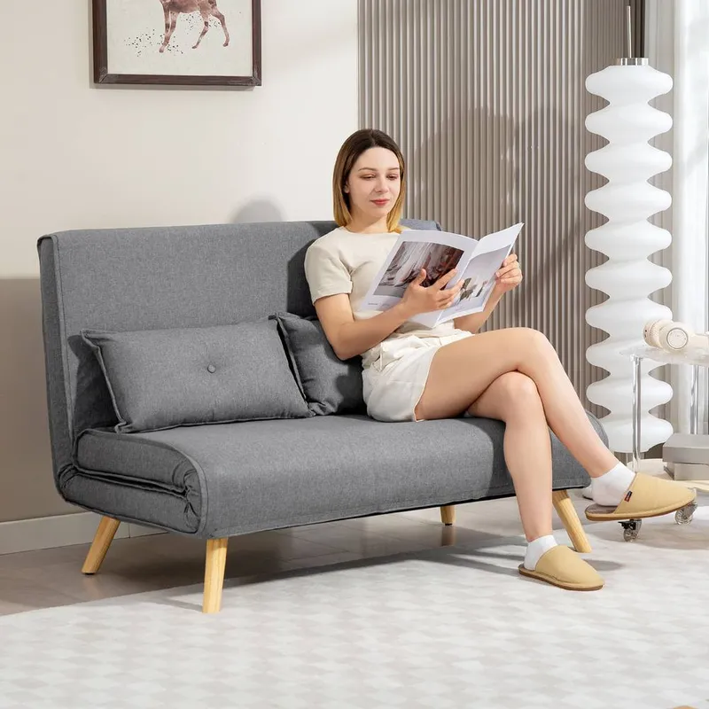 Homcom Click Clack Sofa Bed, 2 Seater Bed Settee for Living Room in Grey - Grey