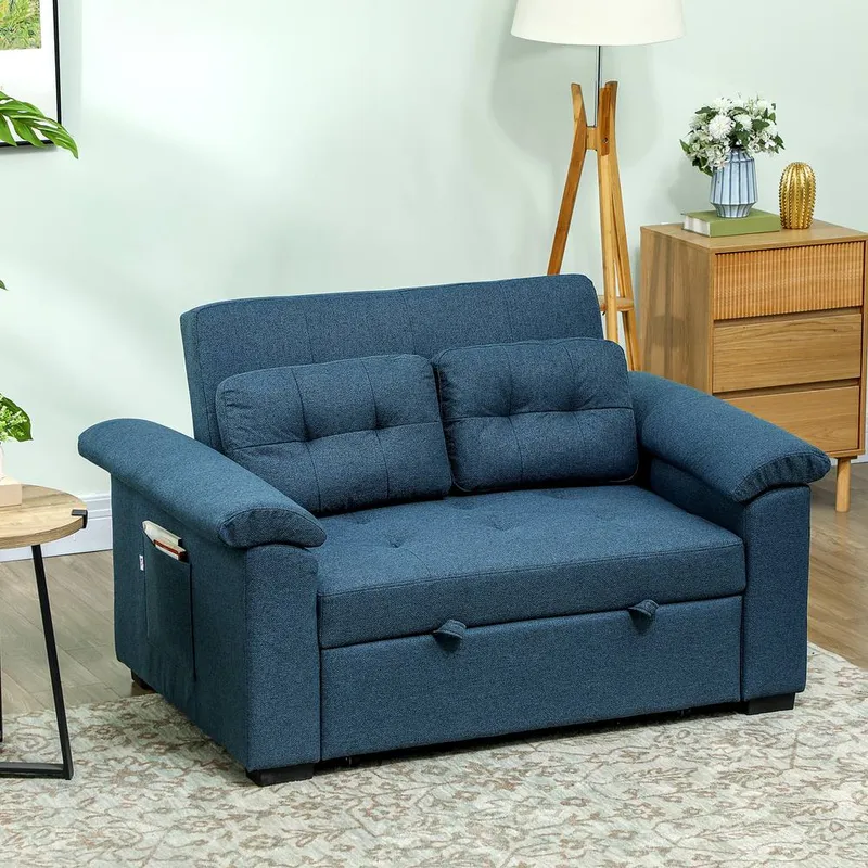 Homcom Click Clack Sofa Bed 2 Seater Sofa Bed for Living Room in Blue - Blue
