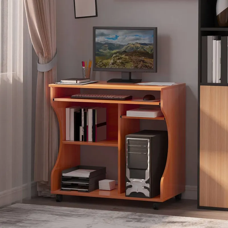 Homcom Computer Desk PC Laptop Writing Table Storage Shelf Workstation in Natural Natural