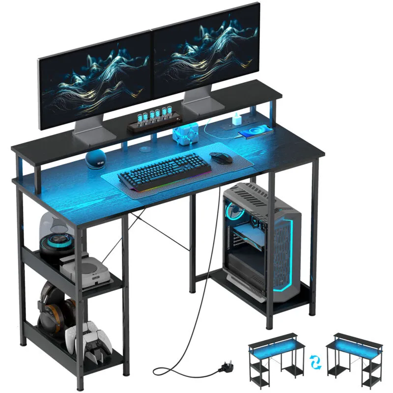 Homcom - Computer Desk Reversible Home Office Desk with Storage Black
