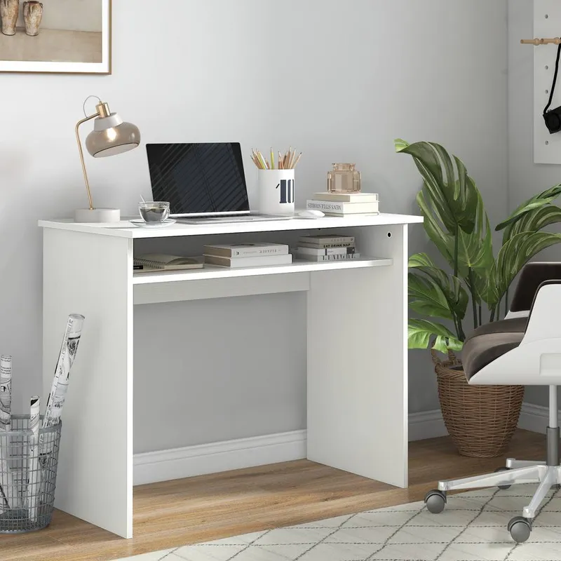 Homcom - Computer Desk Writing Table Study Workstation Storage White