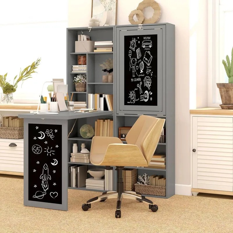 Homcom Convertible Desk with Blackboard Multi-function Computer Office in Grey - Grey