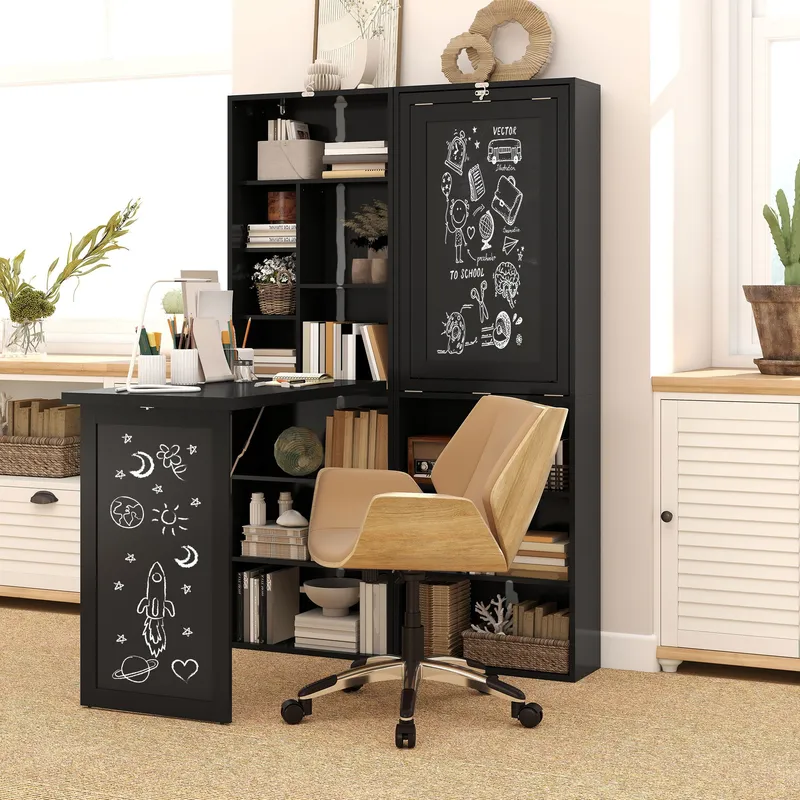 Homcom Convertible Desk with Blackboard Multi-function Workstation, Black