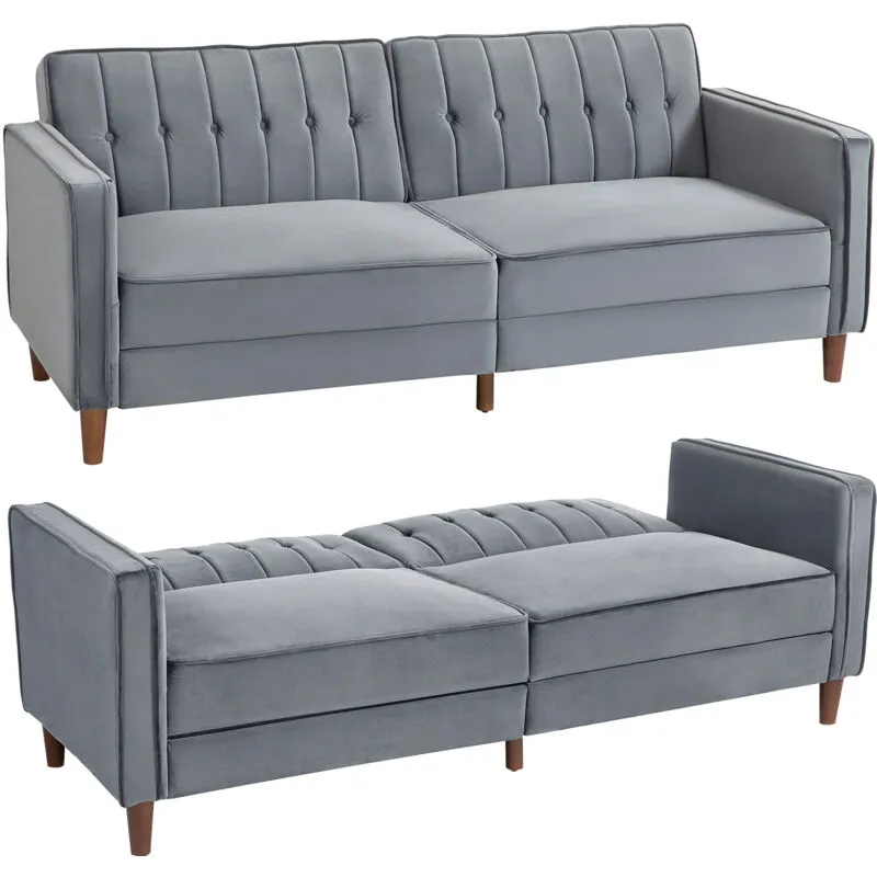 Homcom Convertible Sofa Futon Velvet-Touch Tufted Couch Sofa Bed Split Back Dark Grey