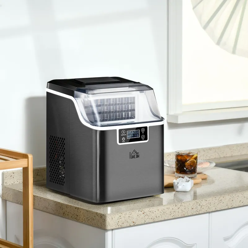 Homcom Counter Top Ice Maker Machine with Adjustable Cube Size Scoop in Black Black
