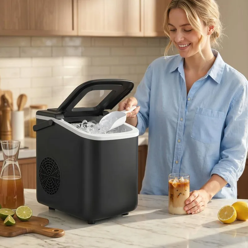 Homcom Countertop Ice Maker Machine Self-Cleaning 2 Sizes Black Black