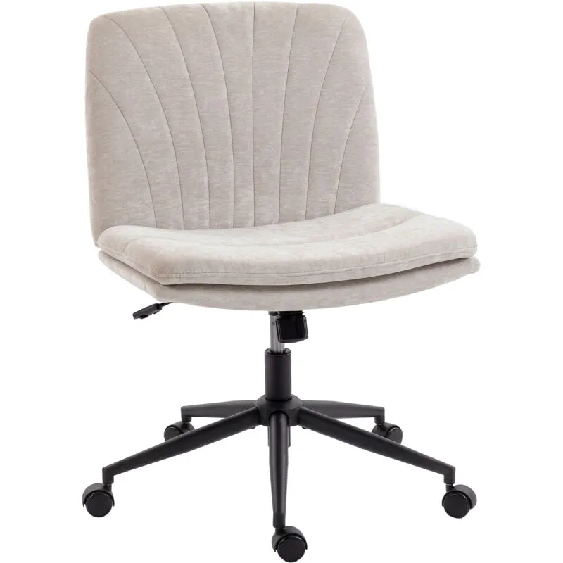 Homcom Criss Cross Chair with Wheels, Armless Wide Office Chair, Beige