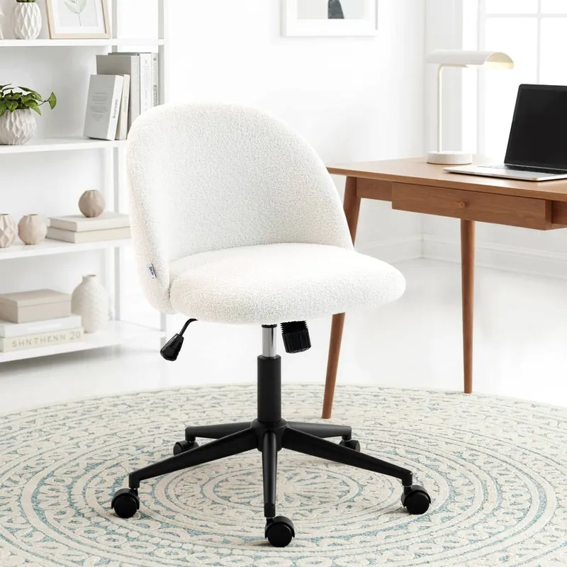 Homcom Desk Chair, Fluffy Swivel Office Chair for Makeup Vanity in Cream Cream