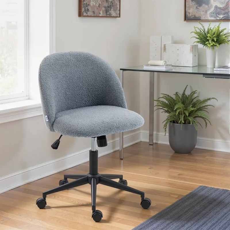 Homcom Desk Chair, Fluffy Swivel Office Chair for Makeup Vanity in Grey - Grey