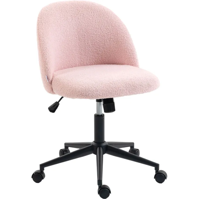 Homcom Desk Chair, Fluffy Swivel Office Chair for Makeup Vanity in Pink - Pink