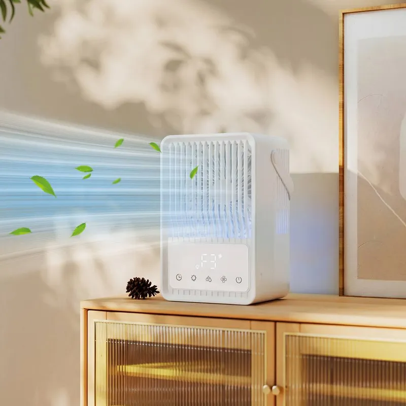 Homcom 4-in-1 Mini Air Cooler with 7 Colour Rgb Light, Cooling Fan, White