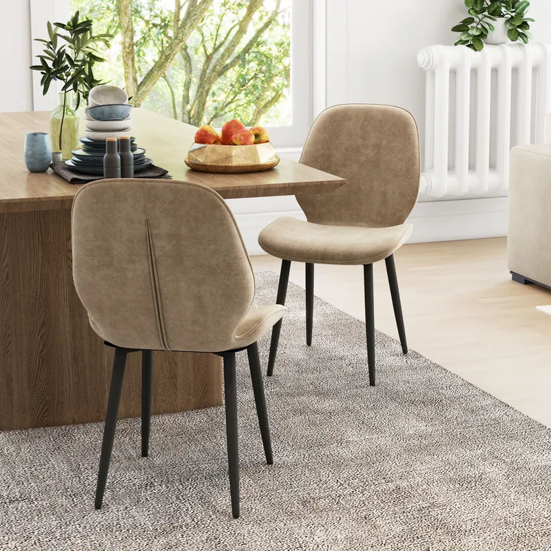 Homcom Dining Chairs Set of 2, Upholstered Kitchen Chairs with Metal Legs in Brown - Brown - Size: One Size