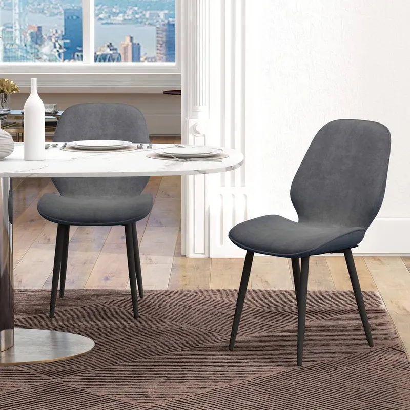 Homcom Dining Chairs Set of 2, Upholstered Kitchen Chairs with Metal Legs in Grey Grey