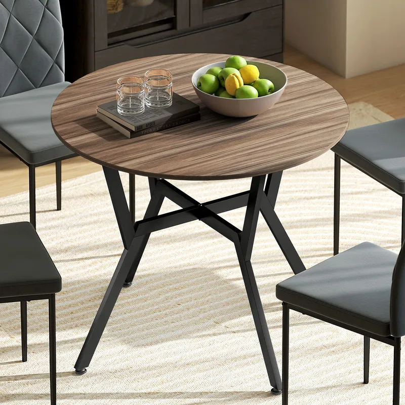 Homcom Dining Table with Round Top Steel Legs for Kitchen Dining Room Brown Brown