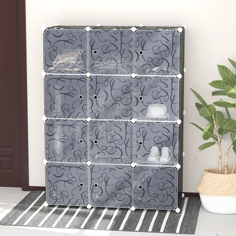 Homcom Diy Wardrobe Portable Interlocking Plastic Modular Closet Cabinet in Black Black