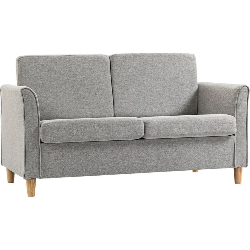 Homcom - Double Seat Sofa Linen Upholstery Loveseat Couch w/ Armrests Light Grey