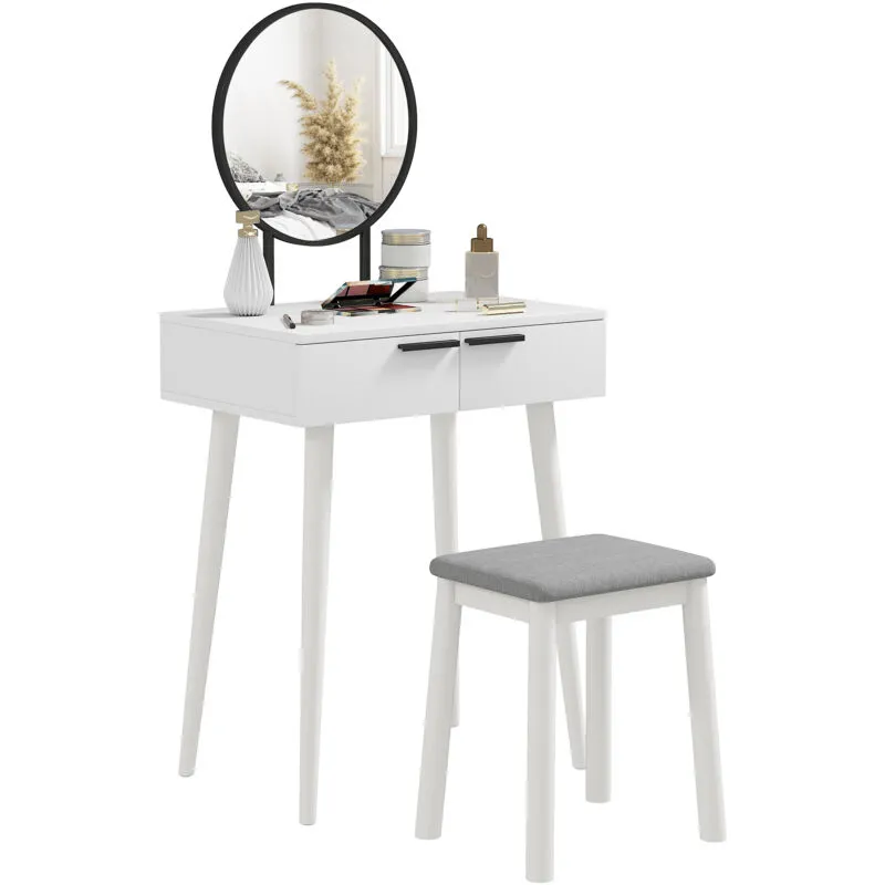 Homcom Dressing Table Vanity Set Make Up Desk with Mirror & Stool White