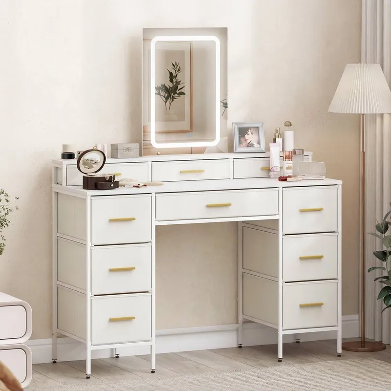 Homcom Dressing Table with LED Lighting Mirror & 10 Drawers, White White