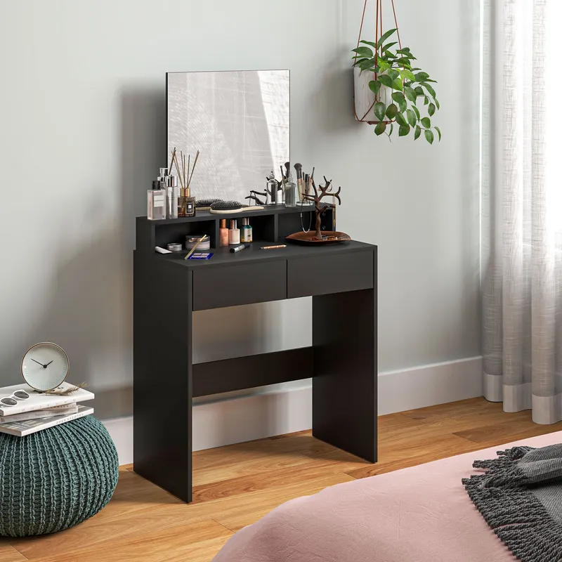 Homcom - Dressing Table with Mirror, Drawers, for Bedroom, Black