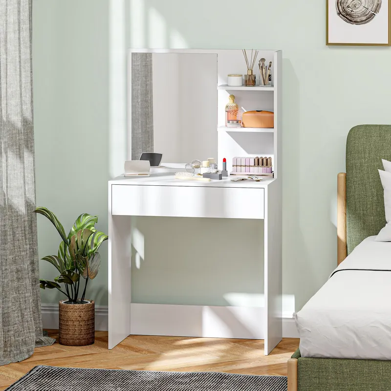 Homcom - Dressing Table with Mirror and Storage, Modern Vanity Desk, White