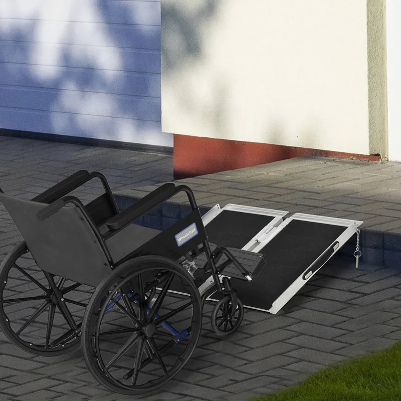 Homcom Duo Wheelchair Ramp Pushchair Mobility Assistance Folding Carry Handle in Silver - Silver