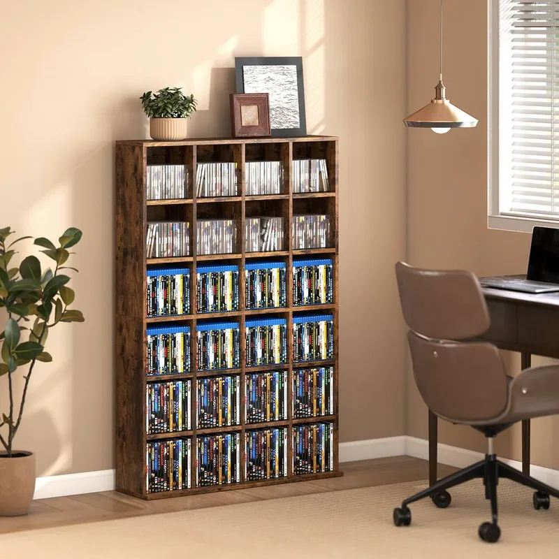 Homcom DVD CD Media Storage Rack, Video Display Unit, Rustic Brown - Brown