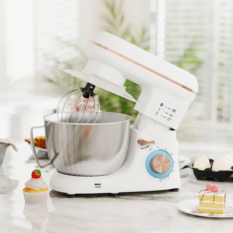 Homcom Electric Stand Mixer, 4.5L Food Mixer with Dough Hook, Whisk in White White