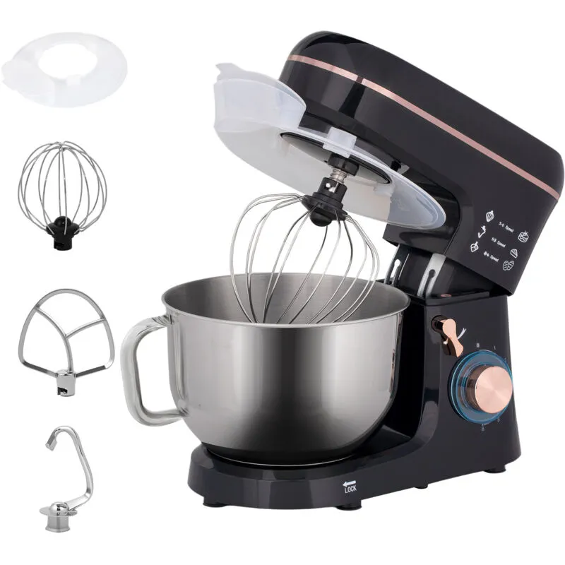 Homcom - Electric Stand Mixer, 5L Food Mixer with Dough Hook, Whisk, Black