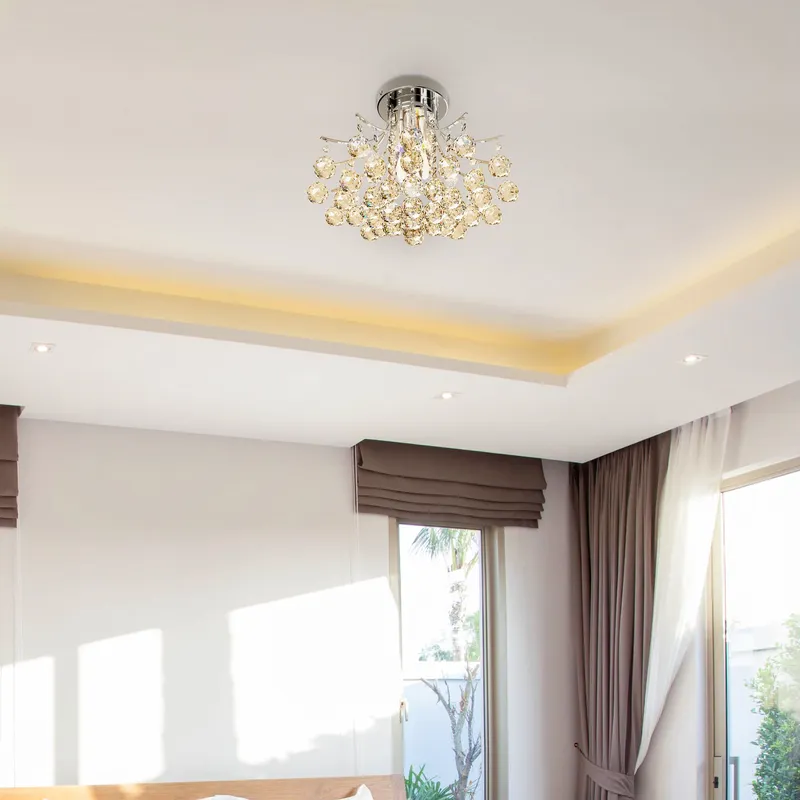 Homcom Elgant Crystal Chandelier Ceiling Light Flush Mount Pendant Lamp in Clear Clear