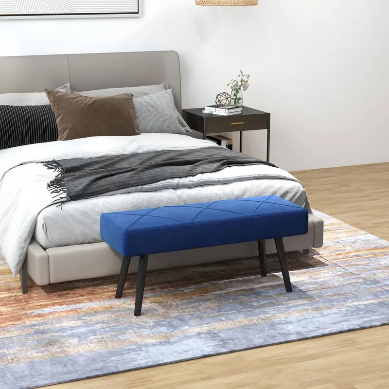 End of Bed Bench, Upholstered Hallway Bedroom with Steel Legs Blue - Homcom