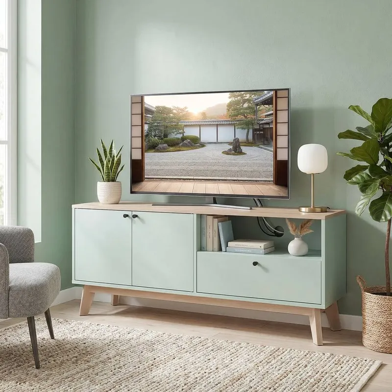 Homcom Entertainment Center with Adjustable Shelf for TVs up to 36 Inch in Light Green Size: 120cm - Light Green