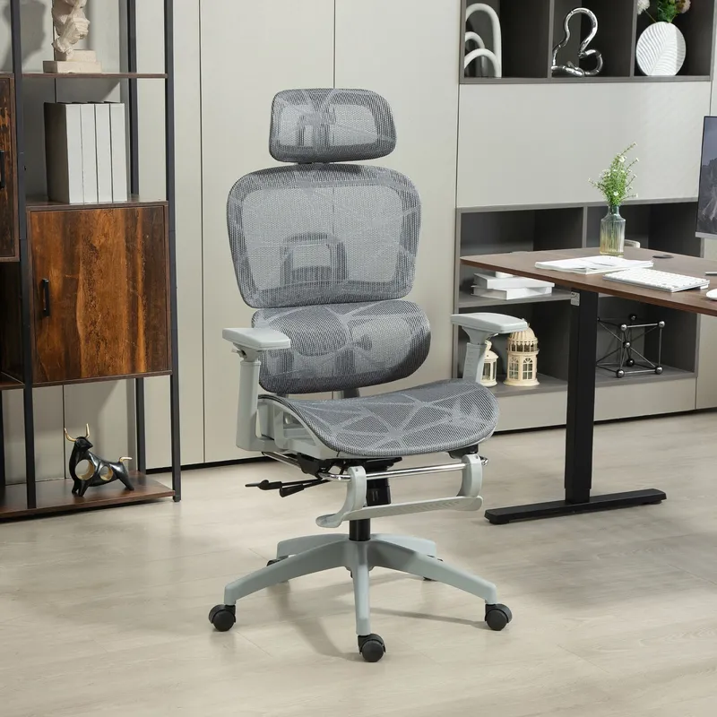 Homcom Ergonomic Swivel Office Chair Computer Chair with 3D Armrest, Grey Grey