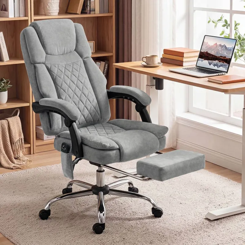 Homcom Executive Office Chair, Desk Chair with Massage & Heat, Grey - Grey - Size: One Size