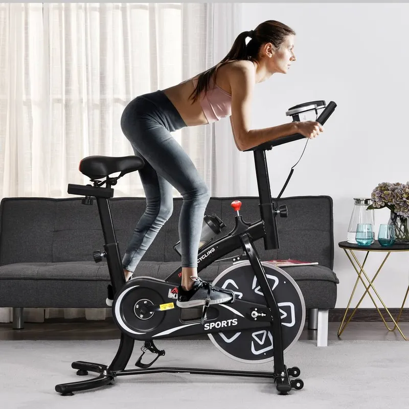 Homcom Exercise Training Bike Indoor Cycling Bicycle Trainer LCD Monitor in Black Size: Standard - Black - Size: Standard