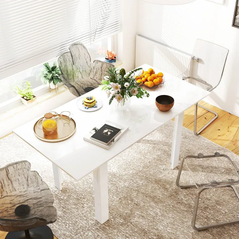 Homcom Extendable Dining Table, Seats 4-6 People, High Gloss White White