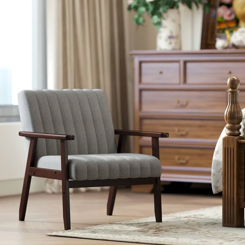 Homcom Fabric Accent Chair Modern Armchair with Channel Tufting in Grey - Grey