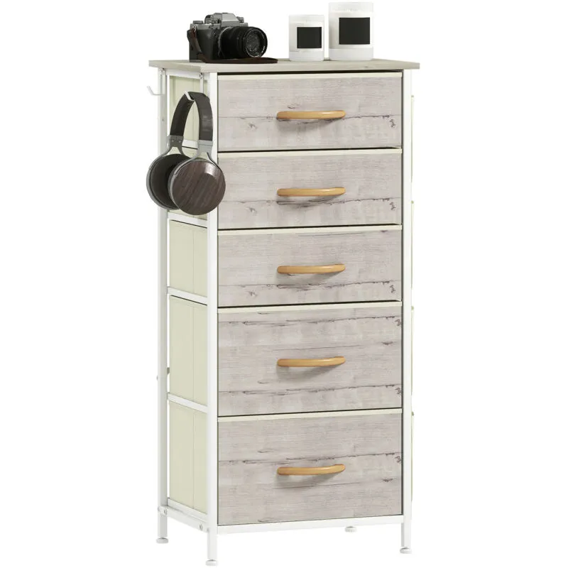 Homcom - Fabric Chest of Drawers, 5 Drawer Dresser for Bedroom, Natural Wood