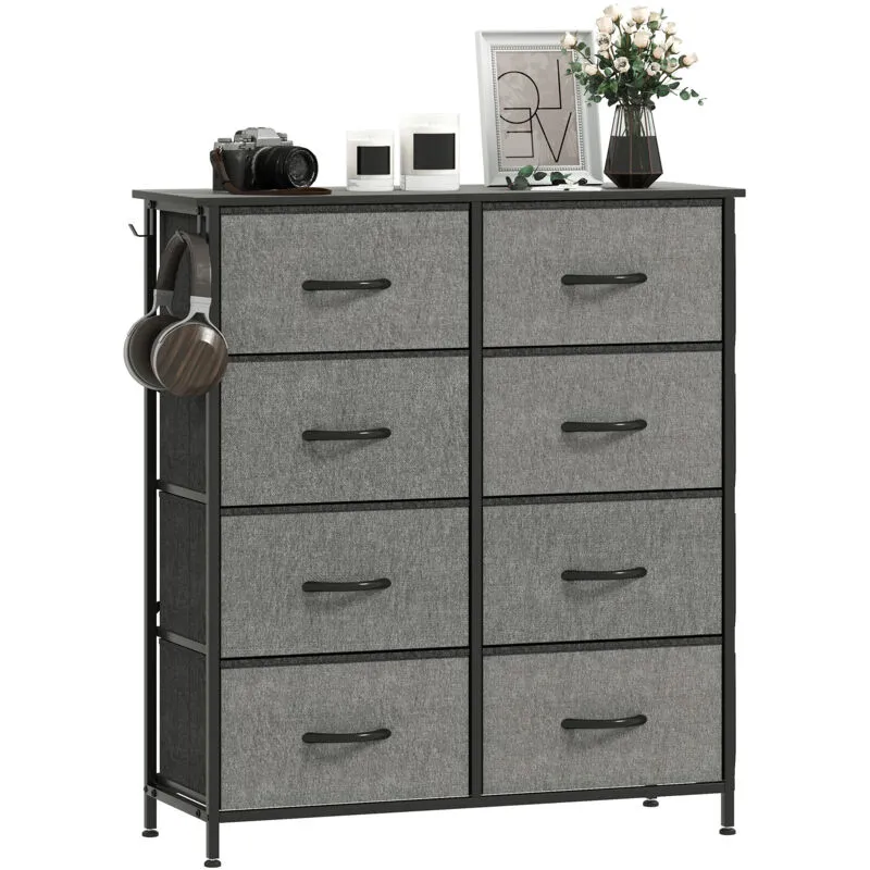 Homcom - Fabric Chest of Drawers, 8 Drawer Dresser for Bedroom, Charcoal Grey