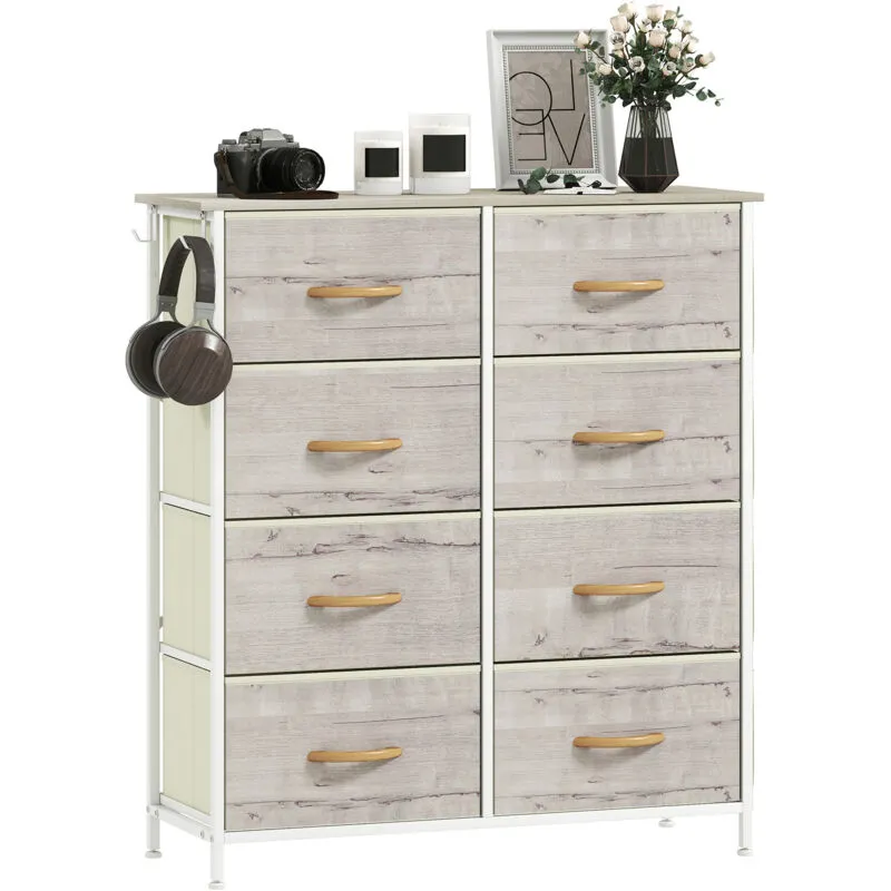 Homcom - Fabric Chest of Drawers, 8 Drawer Dresser for Bedroom, Natural Wood