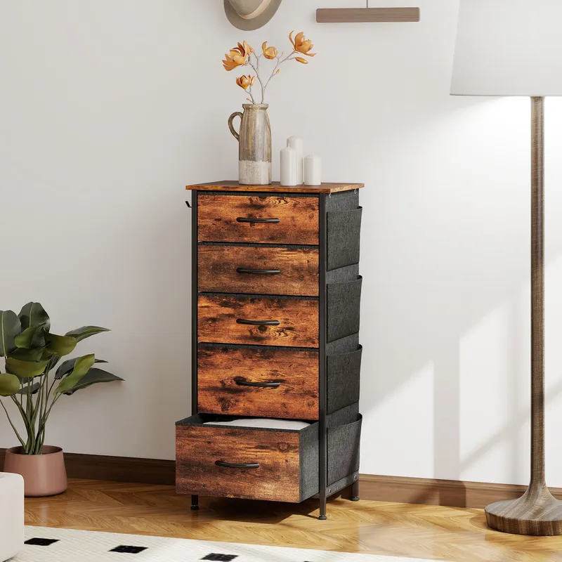 Homcom - Fabric Chest of Drawers, 4 Drawer Dresser for Bedroom, Rustic Brown