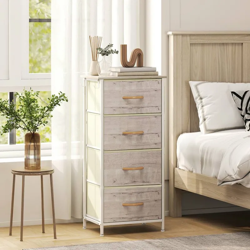 Homcom - Fabric Chest of Drawers, 4 Drawer Dresser for Bedroom, Natural Wood