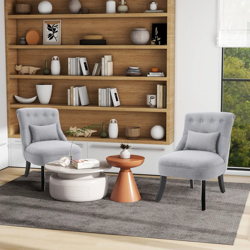 Homcom Fabric Single Sofa Upholstered Accent Chair with Pillow Set of 2 in Grey Grey