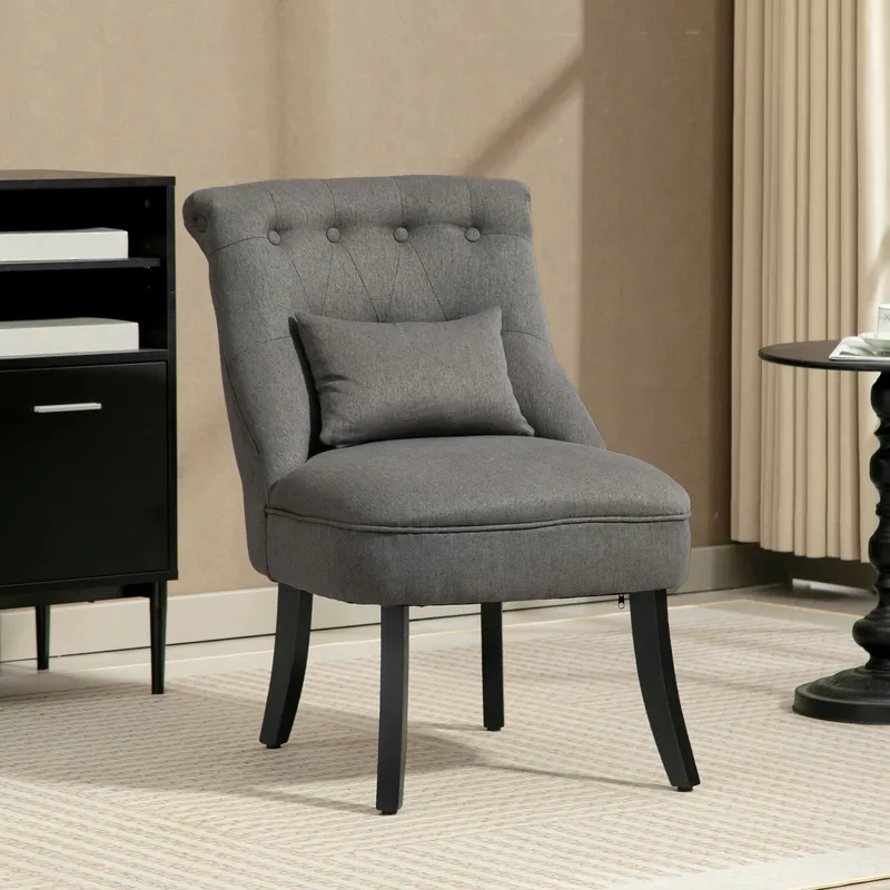 Homcom Fabric Single Sofa Upholstered with Pillow Wood Leg Charcoal Grey in Dark Grey Dark Grey