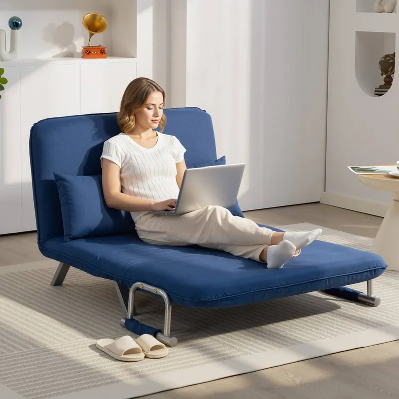 Homcom Fabric Sofa, Convertible 2 Seater Sofa Bed w/ Pillows, Dark Blue Dark Blue 2 Seater