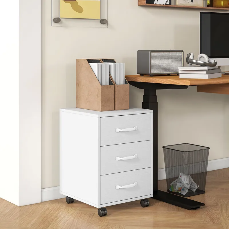 Homcom File Cabinet with 3 Drawers, Under Desk Mobile Filing Cabinet White - White