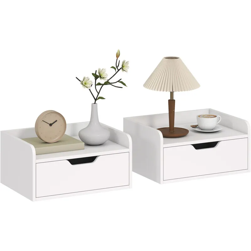 Homcom Floating Nightstands Set of 2, Nightstand with Drawer, White White