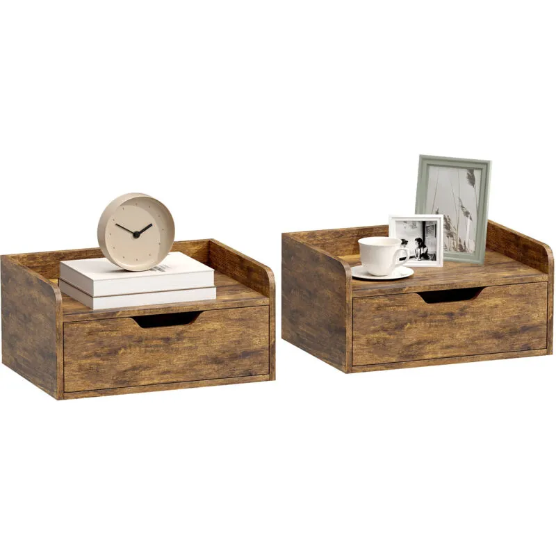 Homcom Floating Nightstands Set of 2, Nightstand with Drawer in Brown Brown